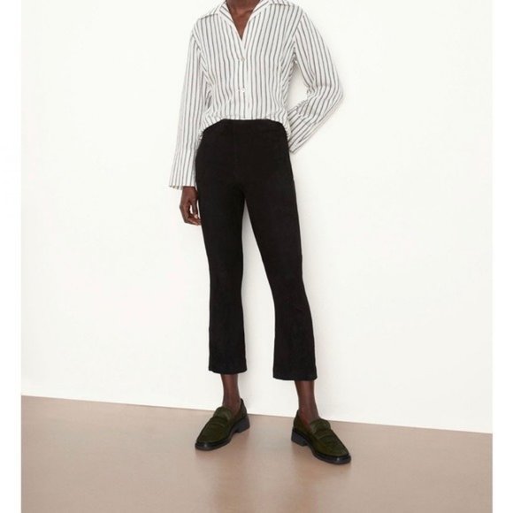 Vince $1295 Stretch Genuine Suede Cropped Flare Legging Pants NWT Black L - Picture 2 of 7